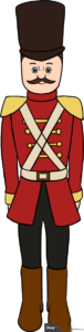 A colorful, finished nutcracker drawing standing tall.