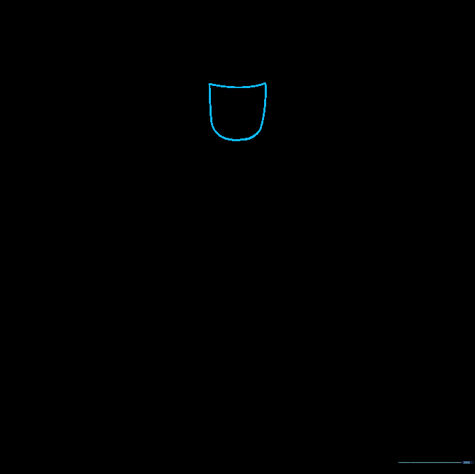 A simple D-shaped outline drawn in pencil representing the head of a nutcracker.