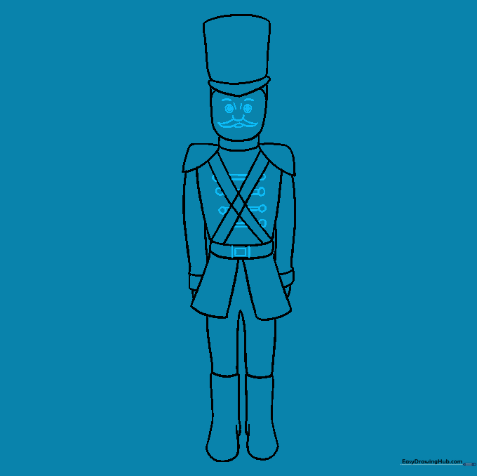 Adding the face, mustache, and belt buckle details.