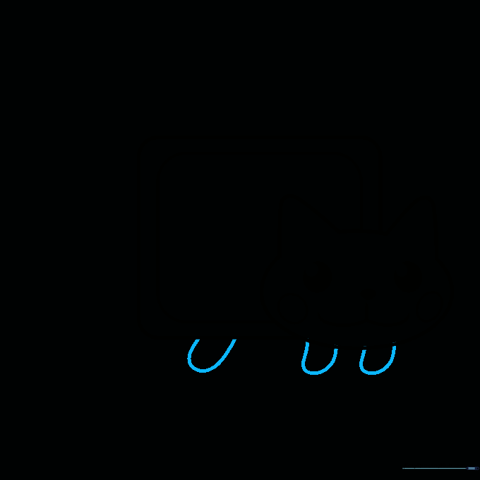 Small rounded loops added to the bottom of the rectangular body representing cat feet.