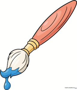 A vibrant, finished illustration of a paintbrush with a blue paint drip.