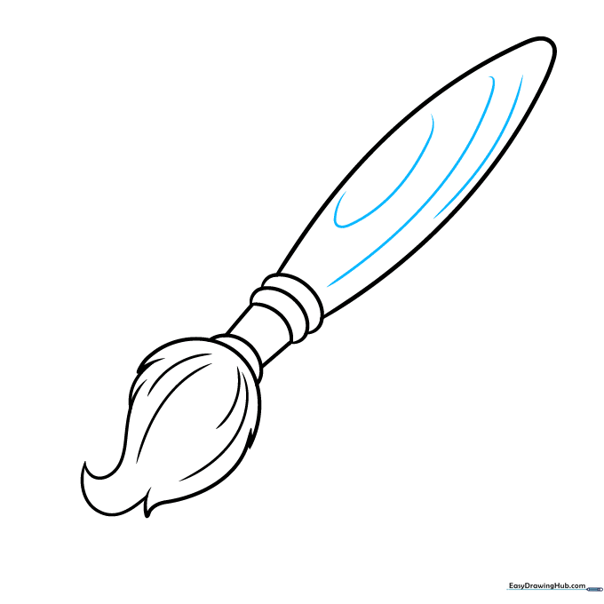 Adding long, flowing curved lines to the handle to represent wood grain texture.