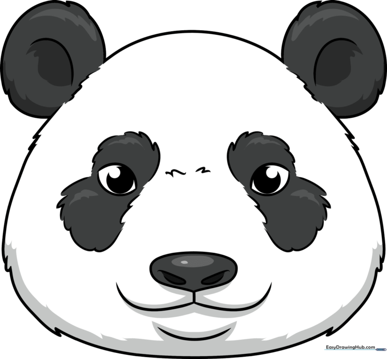 A friendly, completed panda face drawing, perfect for kids to learn from