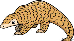 A colorful, finished pangolin drawing, perfect for kids.