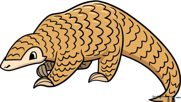 A colorful, finished pangolin drawing, perfect for kids.