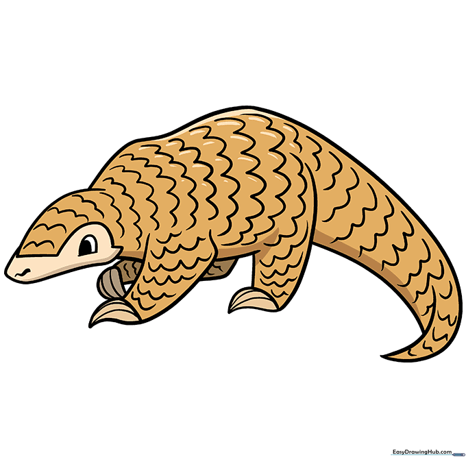 A fully colored, cartoon-style pangolin.