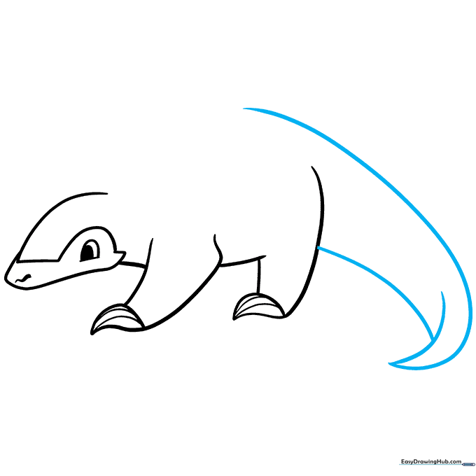 Outlining the long, curved tail of the pangolin.