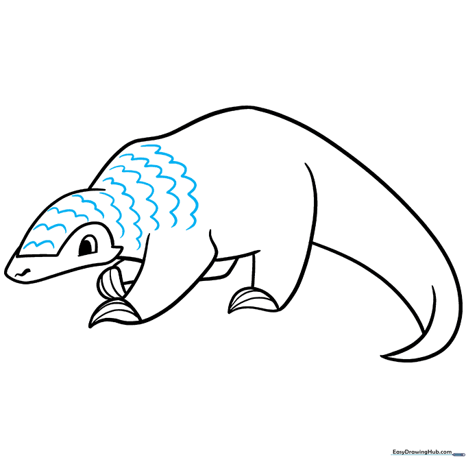 Adding the first layer of scale textures on the pangolin head.