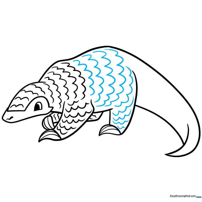 Adding scale textures to the pangolin's back and rear leg.
