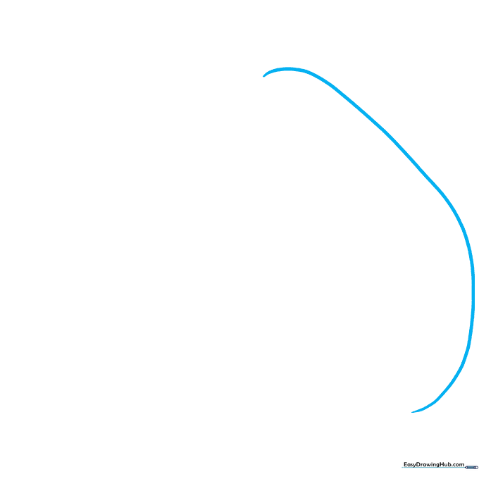 A single curved pencil line forming the left side of a papaya fruit on a white background.