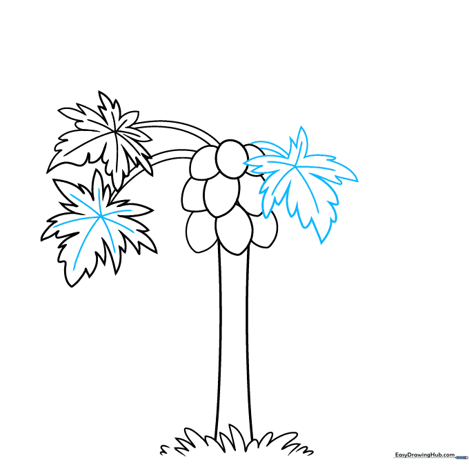 Adding vein details to the first leaf and sketching a second leaf.