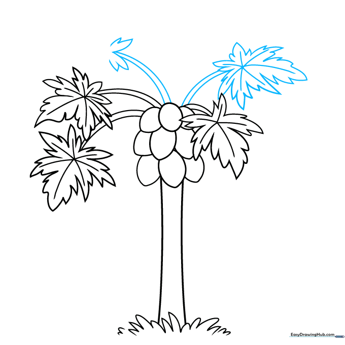 Drawing an overlapping leaf to create depth in the tree canopy.