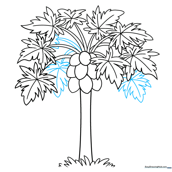 Sketching background leaves to add volume and texture to the tree.
