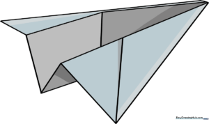 A completed, shaded pencil drawing of a paper airplane soaring through the air.