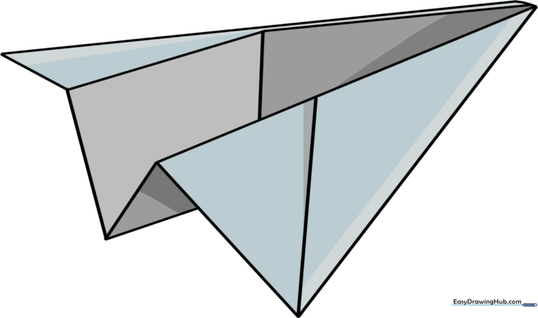A completed, shaded pencil drawing of a paper airplane soaring through the air.
