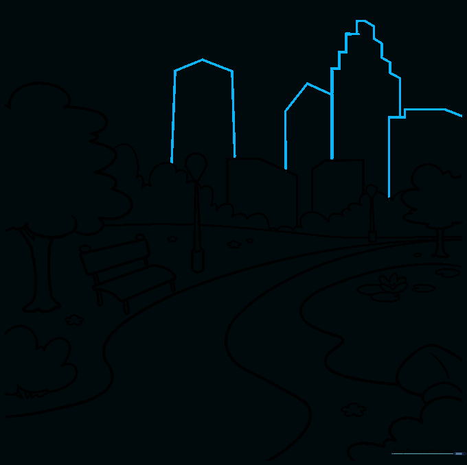Adding more building structures to the city skyline in the background.