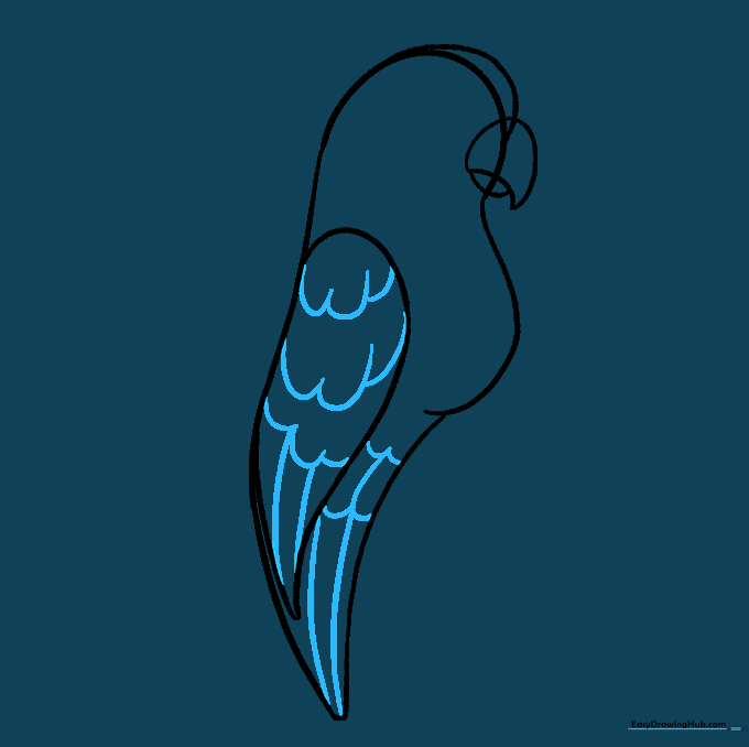 The parrot wing and tail now feature rows of wavy 'U' shaped lines to simulate feather texture.