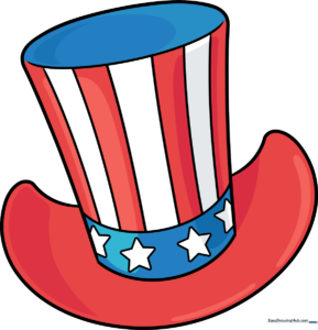 A vibrant, finished drawing of a patriotic top hat with stars and stripes.