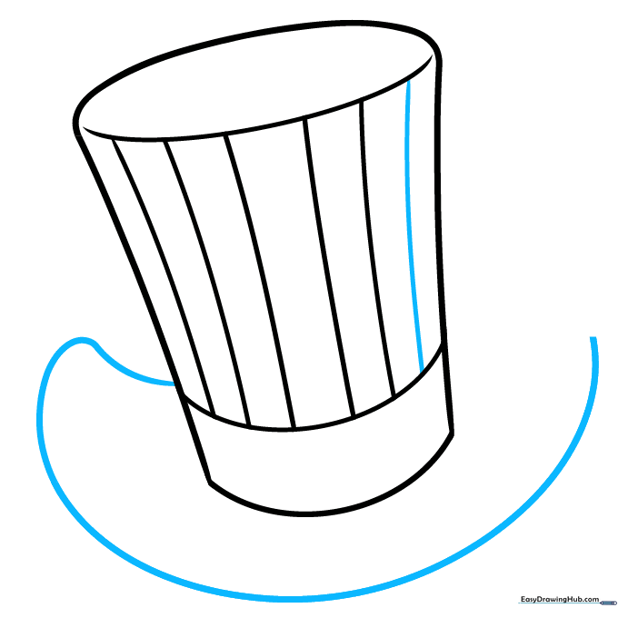 Drawing the wide brim of the hat with a curved line at the base.
