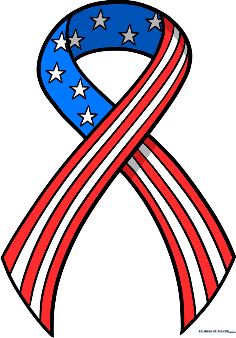 A colorful, finished patriotic ribbon drawing featuring stars and stripes.