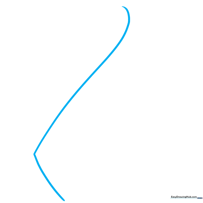 Pencil sketch showing the initial diagonal line and ribbon tail for a patriotic ribbon drawing.