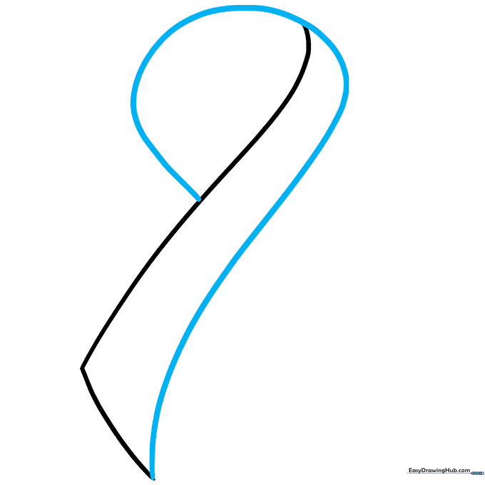 Drawing the loop of the ribbon using curved lines to create a Y-shape structure.