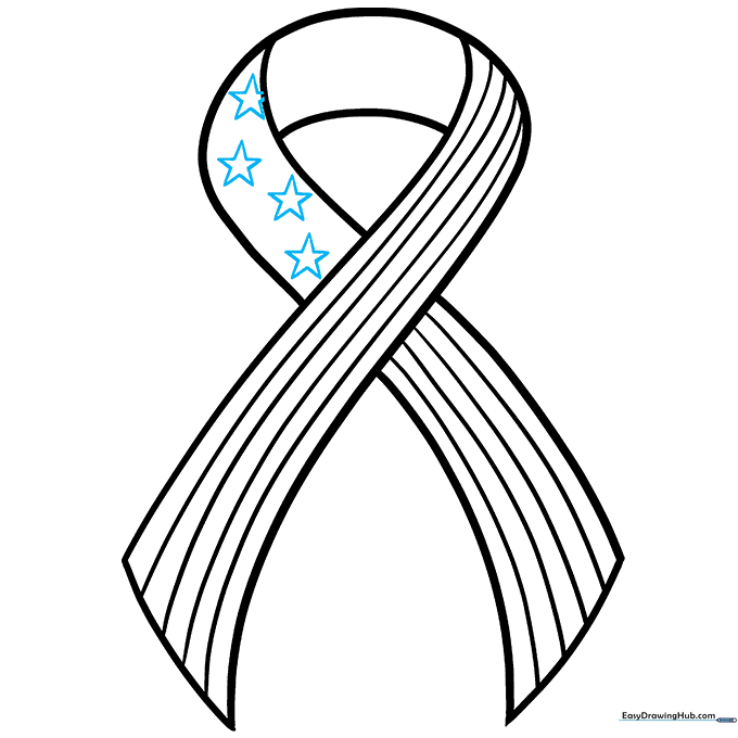 Adding five-pointed stars to the ribbon design.