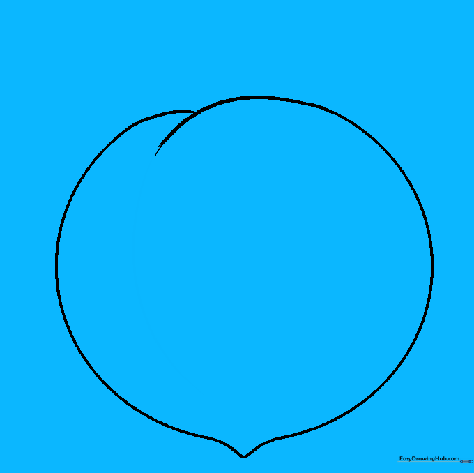 Drawing a vertical curved line down the side of the peach to show the fruit's crease.