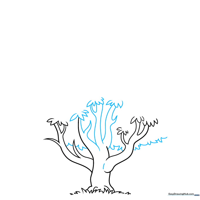 Sketch showing the addition of main branches extending from the trunk.