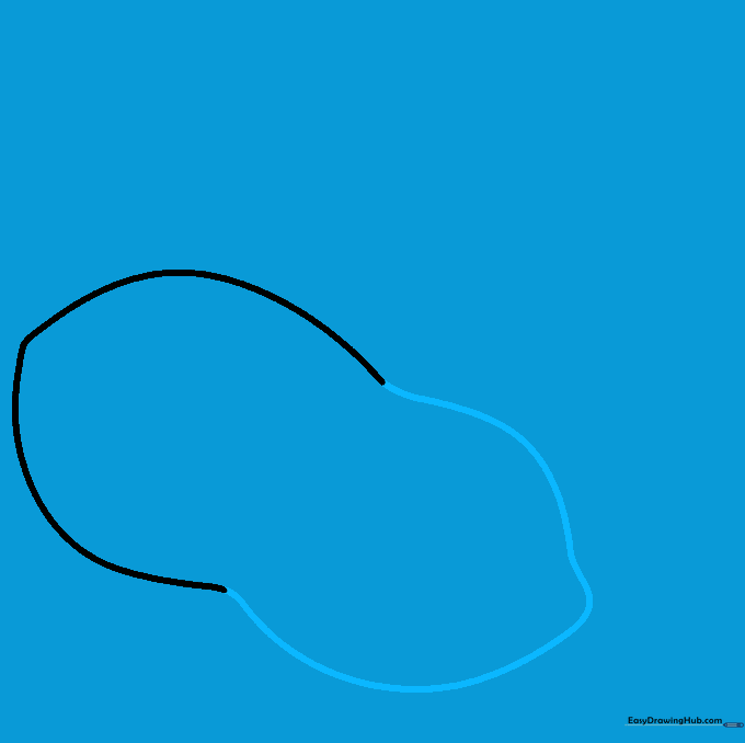 The outline of a peanut shell completed with a curved bottom line.