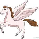 A vibrant, finished illustration of a flying Pegasus.
