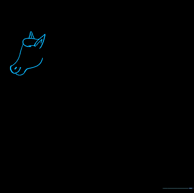 Clean line art of a horse head after erasing construction circles.