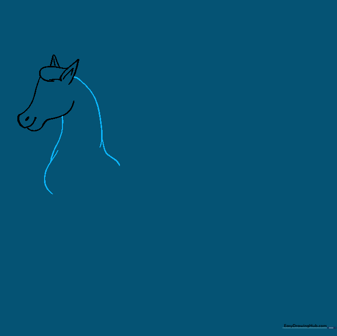 Drawing the neck and chest lines of the Pegasus.