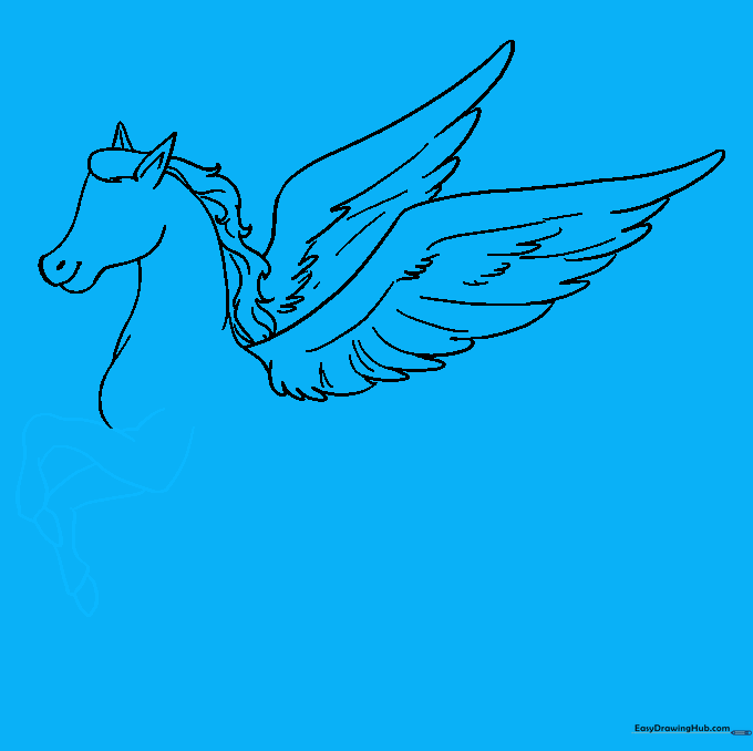 Outlining the front legs and hooves of the Pegasus.