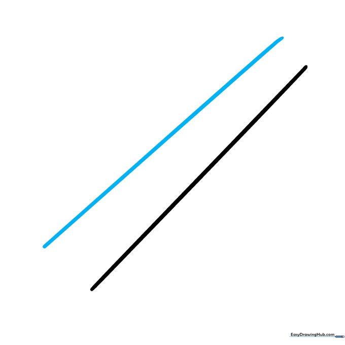 Two diagonal lines forming the long, narrow body of a pencil.