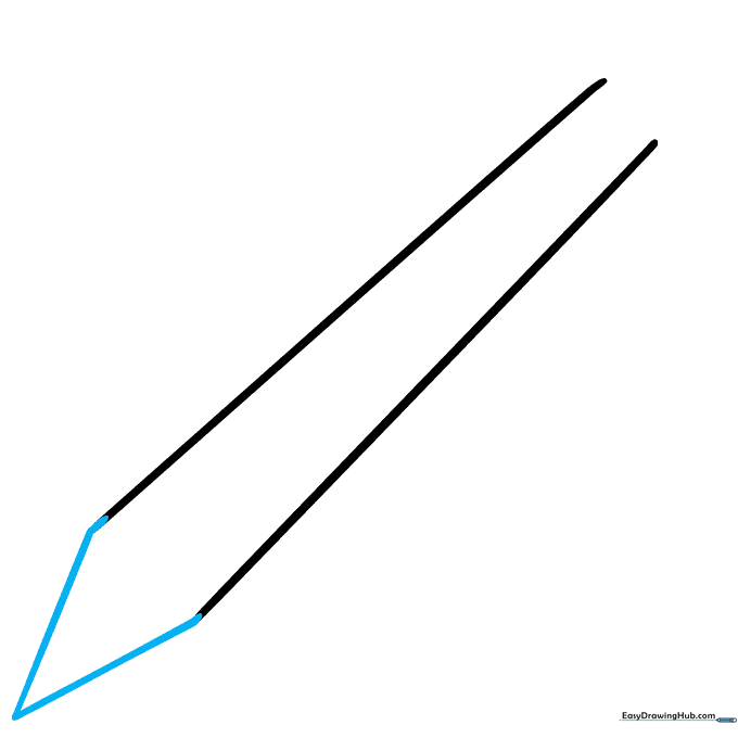 The pencil body now has a triangular sharpened tip at the top.