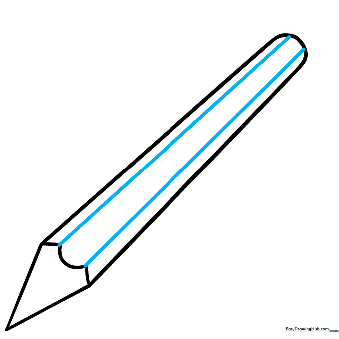 Vertical lines added to the pencil body to create the appearance of flat sides.