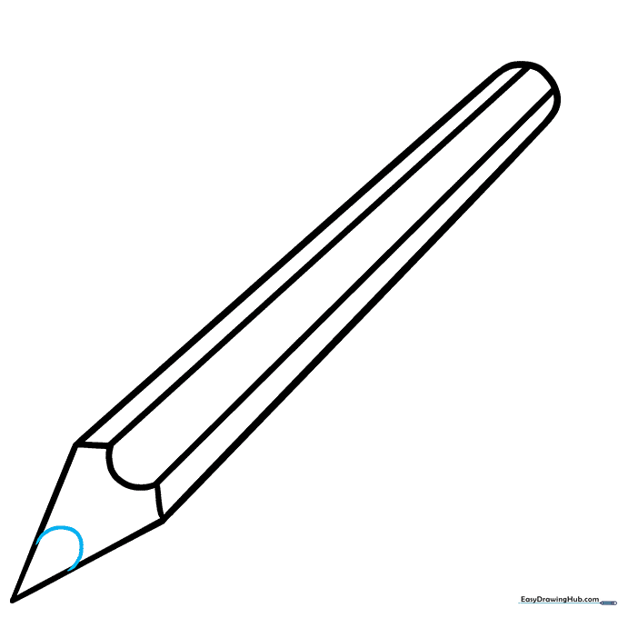 A small curved line at the tip of the pencil representing the graphite lead.