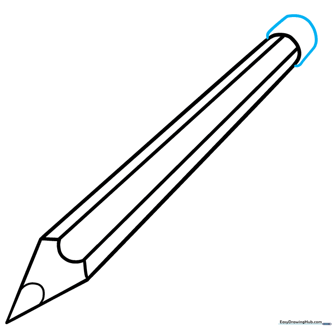 A metal ferrule band drawn at the base of the pencil.
