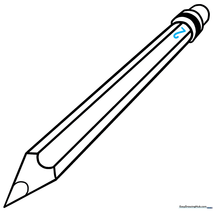 The number 2 written on the side of the pencil shaft.