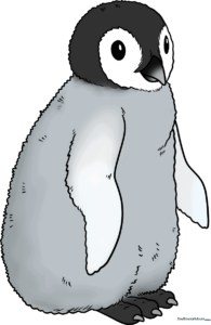 A finished, colorful drawing of a cute penguin chick, perfect for kids.