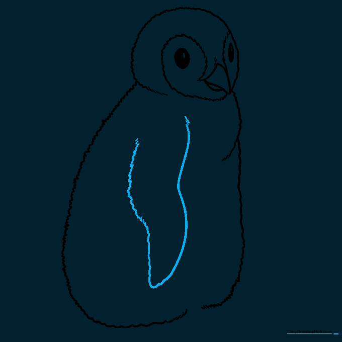 Drawing a small, rounded wing on the side of the penguin's body.