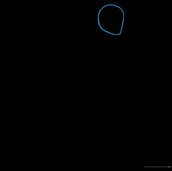 A light pencil sketch of an upside-down teardrop shape representing the base of a human head.