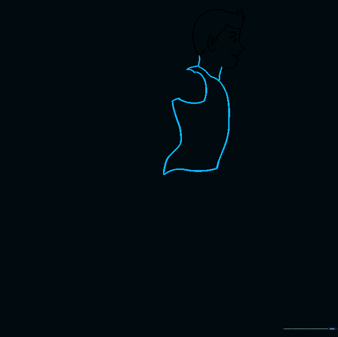 Sketch of the runner's upper body showing the neck and the sleeveless shirt outline.