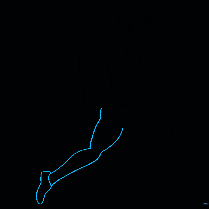 Sketch of the runner's second leg bent behind the body to show motion.