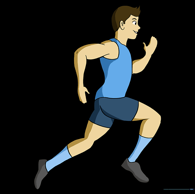A fully colored cartoon drawing of a person running in athletic gear.
