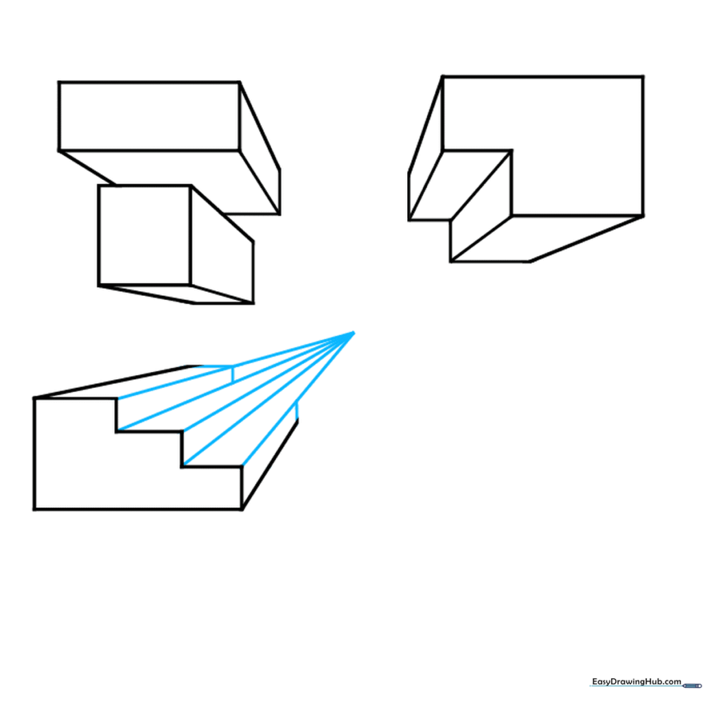 Detailed staircase structure drawn in perspective.