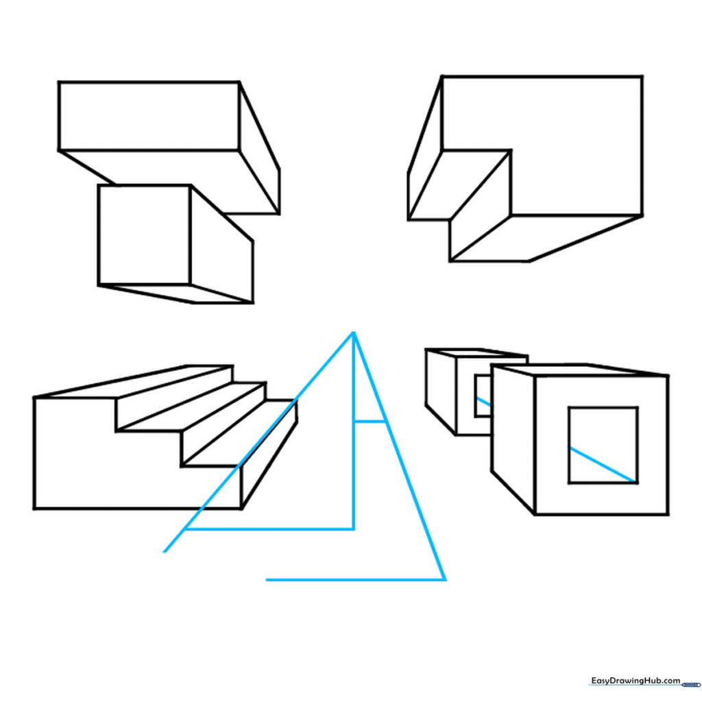 Adding hollow details to the cubes and triangles to the stairs.
