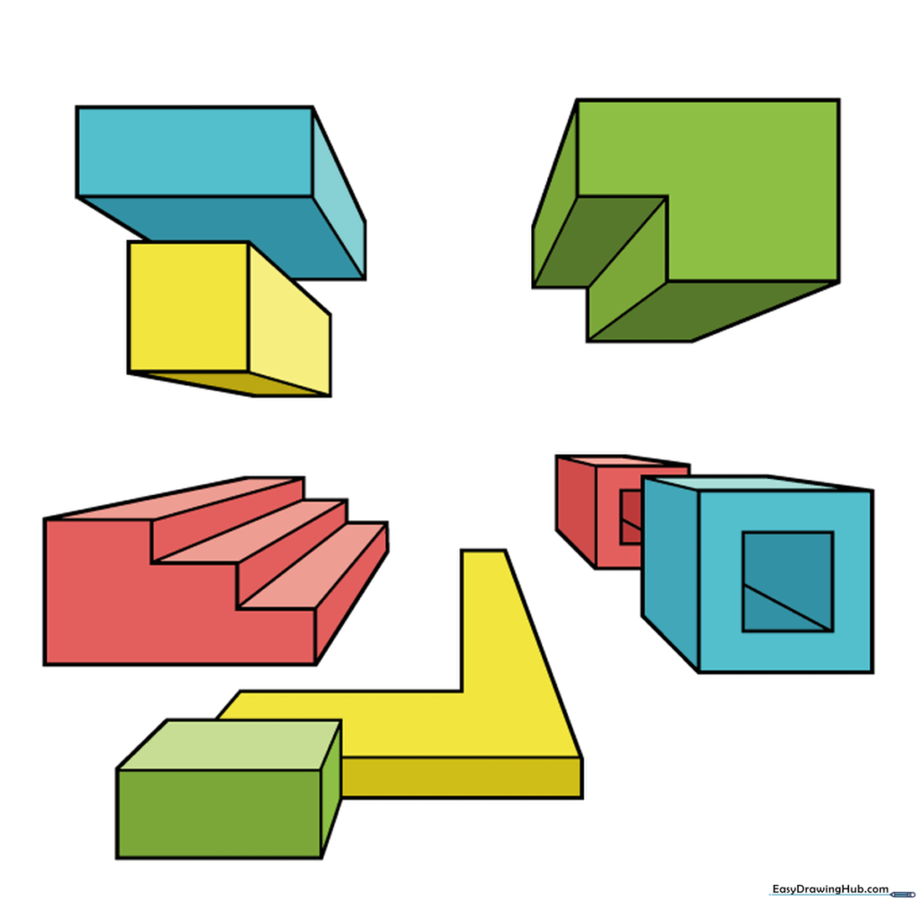 Finished perspective drawing with color applied to show depth.