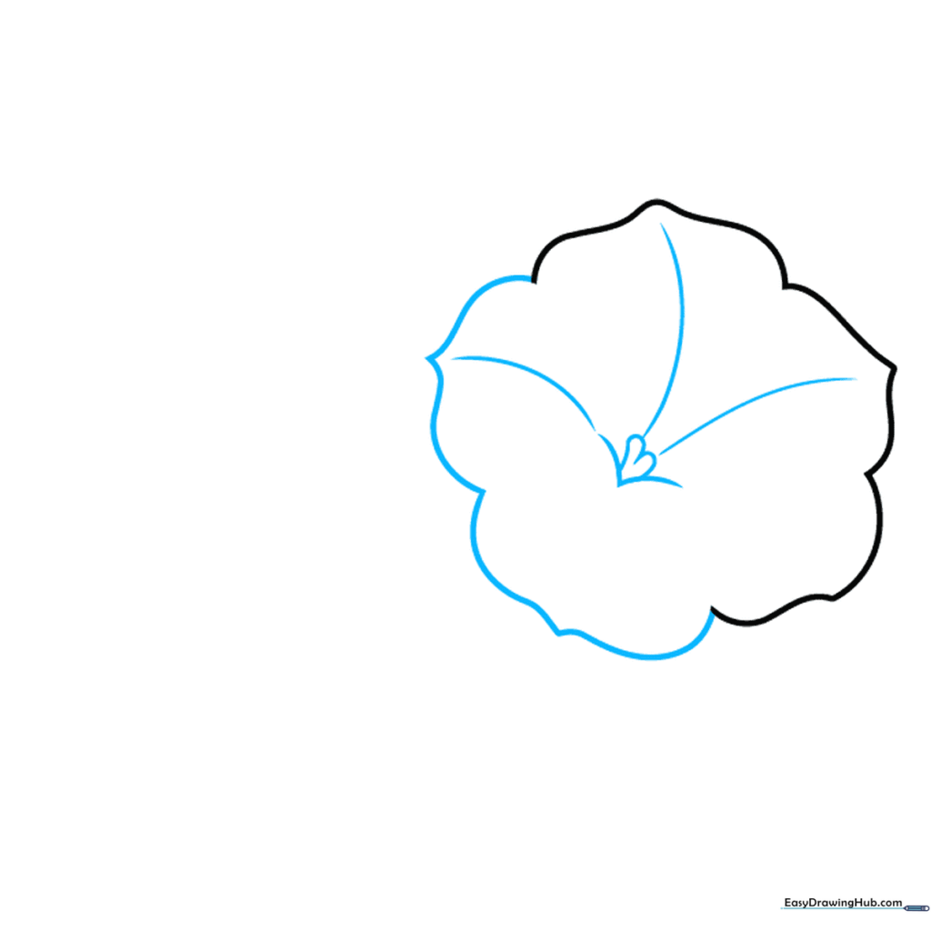Drawing showing the completed petal circle with a central V-shape and stamen details.